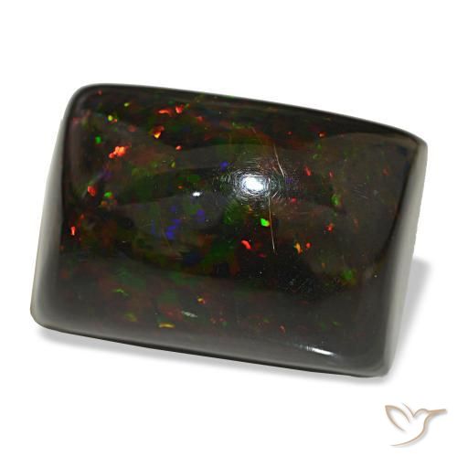 29.90カラットの天然マルチカラーブラックオパール（22.2×15.6 mm・バゲット）