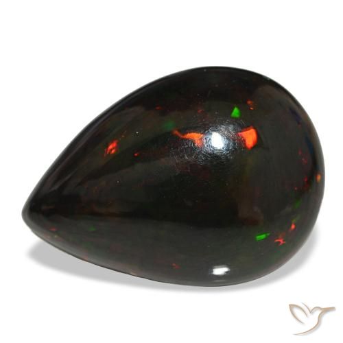 14.48カラットの天然マルチカラーブラックオパール（24.7×17.6 mm・洋梨の形）