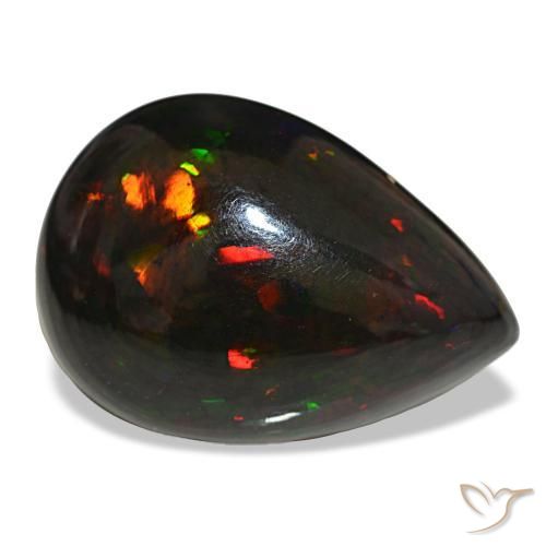 14.48カラットの天然マルチカラーブラックオパール（24.7×17.6 mm・洋梨の形）