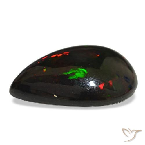 14.48カラットの天然マルチカラーブラックオパール（24.7×17.6 mm・洋梨の形）
