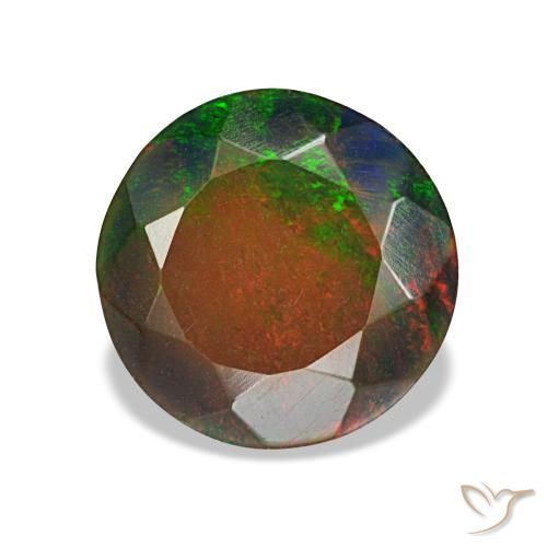 1.34ct マルチカラー ブラックオパール, ラウンド, オペーク