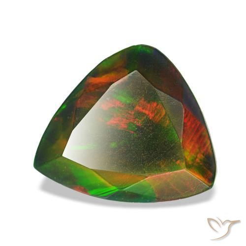 1.60カラットの天然マルチカラーブラックオパール（9.8×8.4 mm・トリリアント）