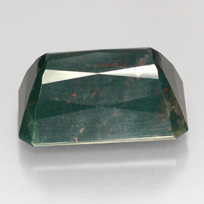 24.79カラットの天然斑点のある緑ブラッドストーン（21.5×14.1 mm・エメラルドカット）