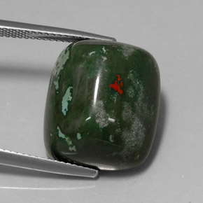 18.96カラットの天然斑点のある緑ブラッドストーン（17.8×15.2 mm・クッションカット）