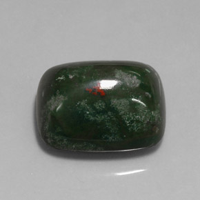 18.96カラットの天然斑点のある緑ブラッドストーン（17.8×15.2 mm・クッションカット）