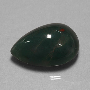 11.41カラットの天然斑点のある緑ブラッドストーン（17.9×13 mm・洋梨の形）