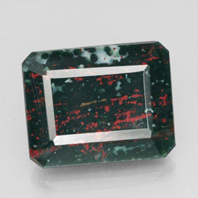 9.74カラットの天然斑点のある緑ブラッドストーン（15×11.9 mm・エメラルドカット）