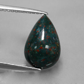 2.70カラットの天然斑点のある緑ブラッドストーン（12.2×8.1 mm・洋梨の形）
