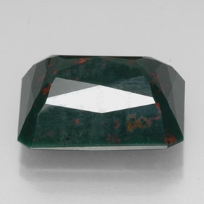 14.13カラットの天然斑点のある緑ブラッドストーン（17.6×13.9 mm・エメラルドカット）
