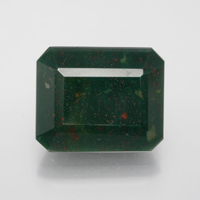 11.47カラットの天然斑点のある緑ブラッドストーン（14.8×12.3 mm・エメラルドカット）