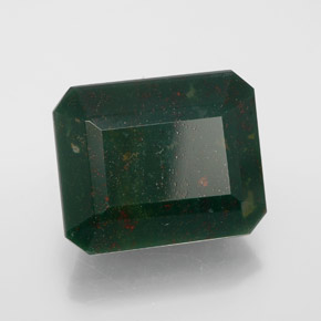 11.47カラットの天然斑点のある緑ブラッドストーン（14.8×12.3 mm・エメラルドカット）