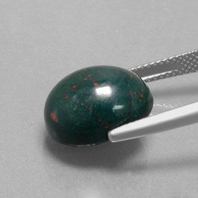9.64カラットの天然斑点のある緑ブラッドストーン（14.3×11.8 mm・オーバルカット）