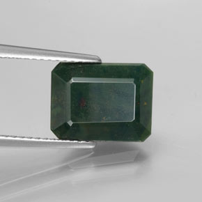 3.59カラットの天然斑点のある緑ブラッドストーン（11.1×8.6 mm・エメラルドカット）