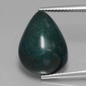 10.09カラットの天然斑点のある緑ブラッドストーン（17.2×12.7 mm・洋梨の形）