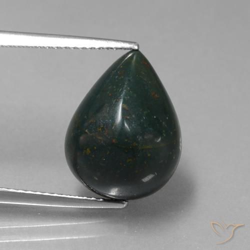 8.57ct 天然 ダークグリーン ブラッドストーン, 洋梨の形, オペーク