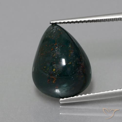 11.36ct 天然 フォレストグリーン ブラッドストーン, 洋梨の形, オペーク