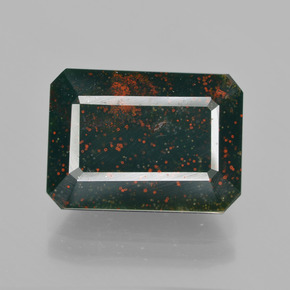 9.73カラットの天然斑点のある緑ブラッドストーン（15.6×11.3 mm・エメラルドカット）