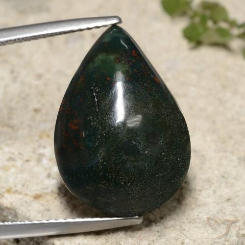 15.14ct 天然 ディープグリーン ブラッドストーン, 洋梨の形, オペーク