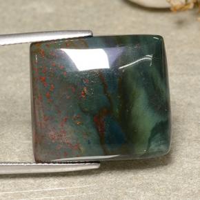 21.40カラットの天然斑点のある緑ブラッドストーン（21.1×19.1 mm・バゲット）