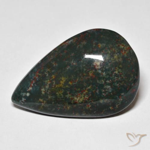31.68ct 天然 ディープグリーン ブラッドストーン, 洋梨の形, オペーク
