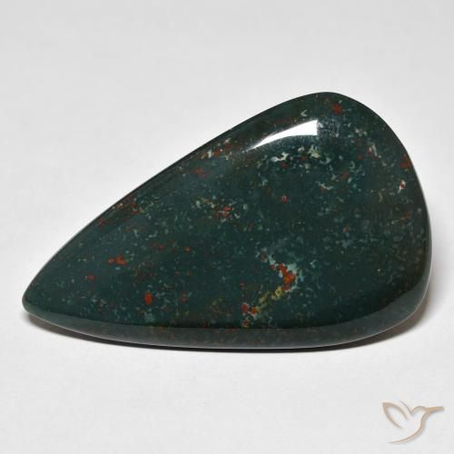 28.05ct 天然 ダークグリーン ブラッドストーン, 洋梨の形, オペーク