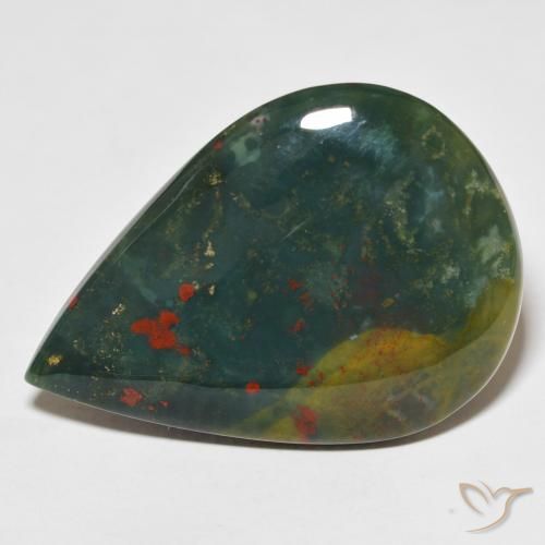 25.40ct 天然 緑と赤 ブラッドストーン, 洋梨の形, オペーク
