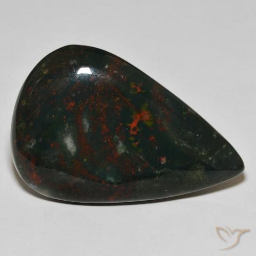 46.99ct 天然 フォレストグリーン ブラッドストーン, 洋梨の形, オペーク