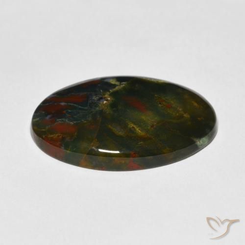 16.79カラットの天然マルチカラーブラッドストーン（26.5×18.2 mm・オーバルカット）