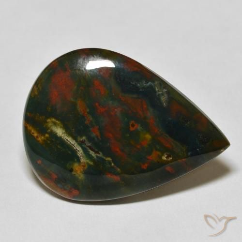 26.03ct 天然 緑と赤 ブラッドストーン, 洋梨の形, オペーク