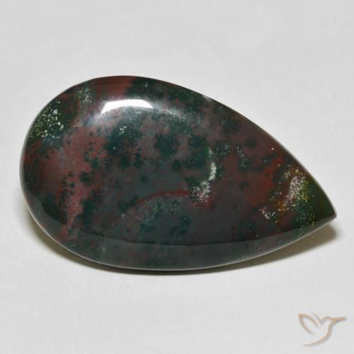 31.64ct 天然 緑と赤 ブラッドストーン, 洋梨の形, オペーク