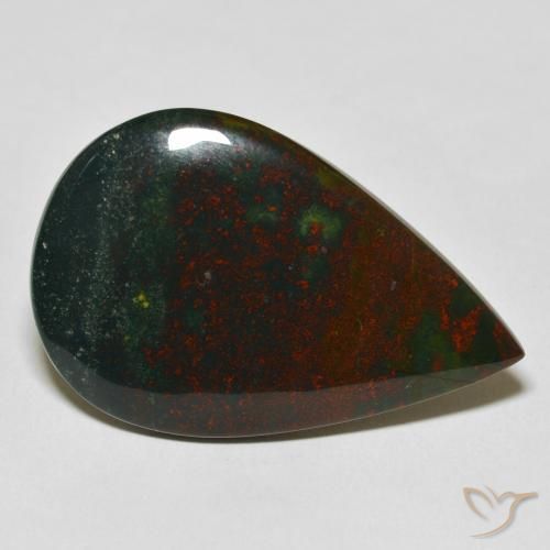 27.57ct 天然 緑と赤 ブラッドストーン, 洋梨の形, オペーク