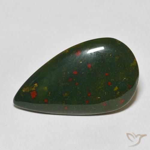 15.48ct 天然 緑と赤 ブラッドストーン, 洋梨の形, オペーク