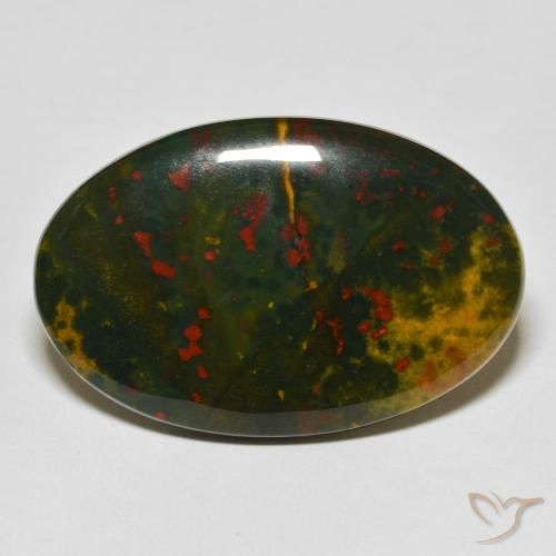 38.49ct 天然 緑と赤 ブラッドストーン, 楕円形, オペーク