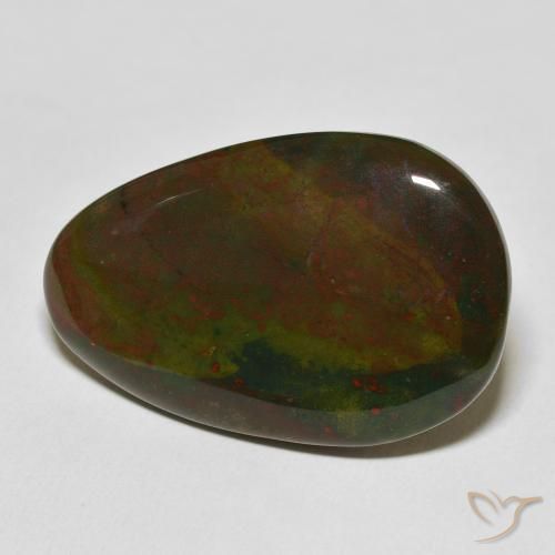 34.76ct 天然 緑と赤 ブラッドストーン, ファンシー, オペーク
