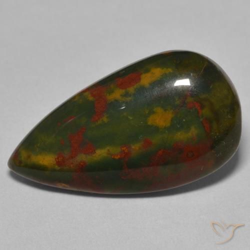 15.94ct 天然 緑と赤 ブラッドストーン, 洋梨の形, オペーク