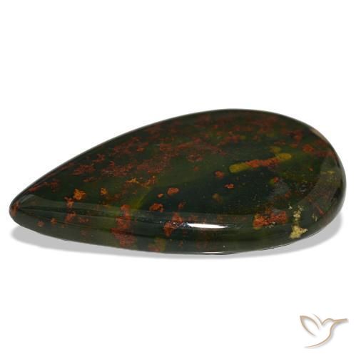 32.00カラットの天然緑と赤ブラッドストーン（35.5×22.3 mm・洋梨の形）