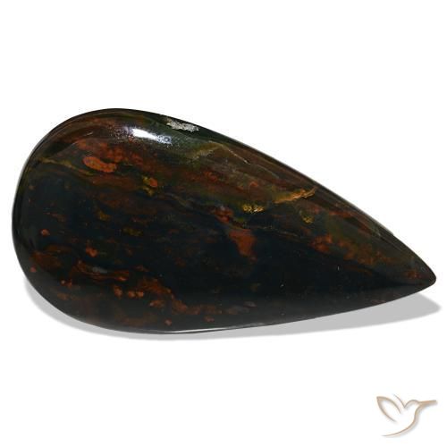 37.50カラットの天然緑と赤ブラッドストーン（44×22.8 mm・洋梨の形）
