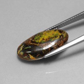 11.02カラットの天然マルチカラーボルダーオパール、ファンシーシェイプ、オペーク