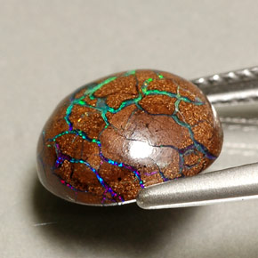 3.75カラットの天然マルチカラーボルダーオパール、ラウンドカット、オペーク