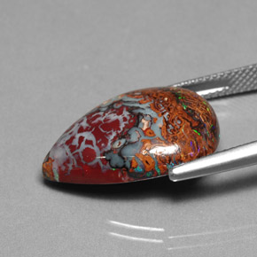 11.09カラットの天然マルチカラーボルダーオパール、洋梨の形、オペーク