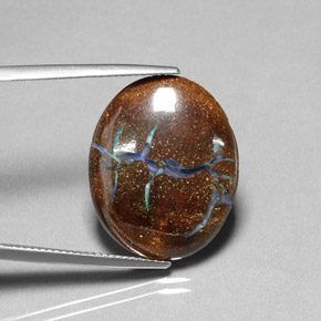 11.05カラットの天然マルチカラーボルダーオパール（22.2×18 mm・オーバルカット）