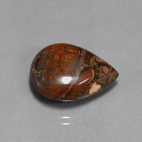 11.35カラットの天然マルチカラーボルダーオパール、洋梨の形、オペーク