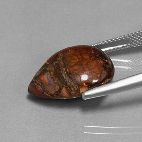 11.35カラットの天然マルチカラーボルダーオパール、洋梨の形、オペーク