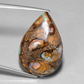 36.80カラットの天然マルチカラーボルダーオパール（28.5×19.4 mm・洋梨の形）