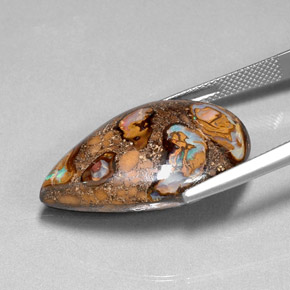 36.80カラットの天然マルチカラーボルダーオパール（28.5×19.4 mm・洋梨の形）