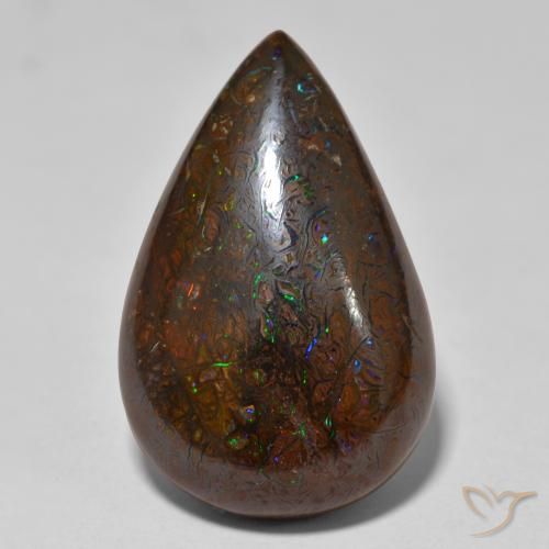 20.74カラットの天然マルチカラーボルダーオパール（23.1×15 mm・洋梨の形）