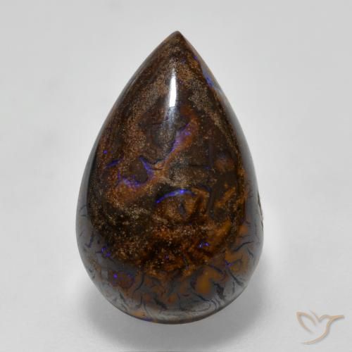 7.81ct 天然 マルチカラー ボルダーオパール, 洋梨の形, オペーク