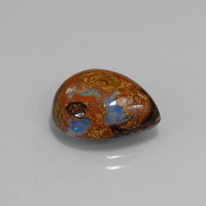 6.43カラットの天然マルチカラーボルダーオパール（15×12.1 mm・洋梨の形）