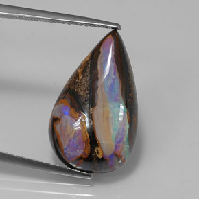 10.99カラットの天然マルチカラーボルダーオパール（21.2×12.8 mm・洋梨の形）
