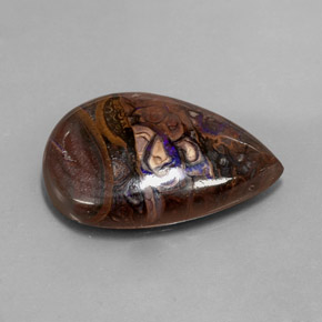 21.51カラットの天然マルチカラーボルダーオパール、洋梨の形、オペーク